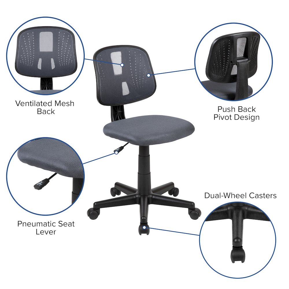 Mid-Back Gray Mesh Swivel Task Office Chair with Pivot Back, BIFMA Certified. Picture 6