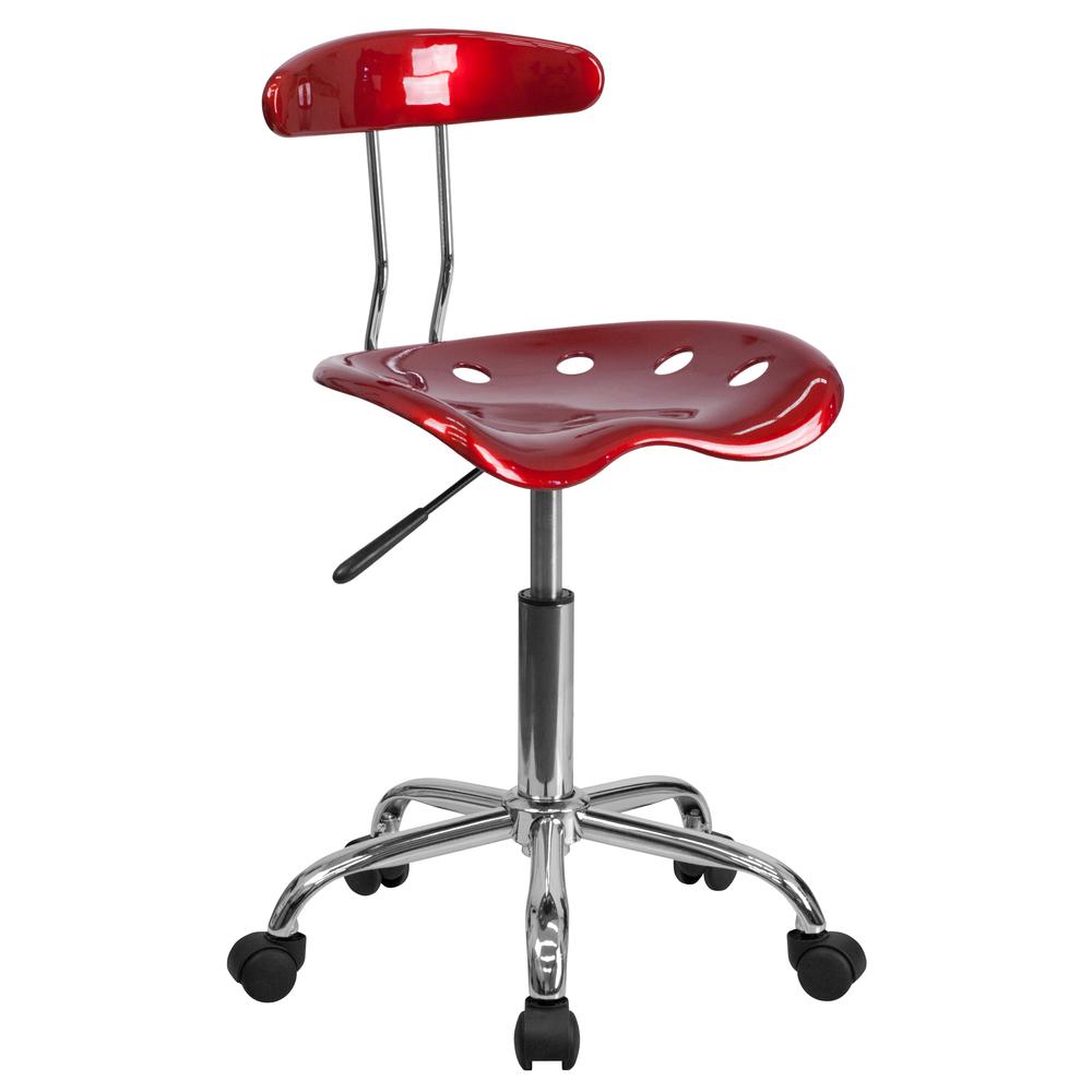 Vibrant Wine Red and Chrome Swivel Task Office Chair with Tractor Seat. Picture 1