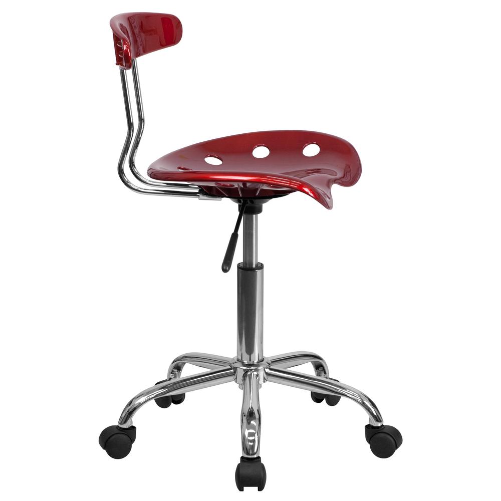 Vibrant Wine Red and Chrome Swivel Task Office Chair with Tractor Seat. Picture 3