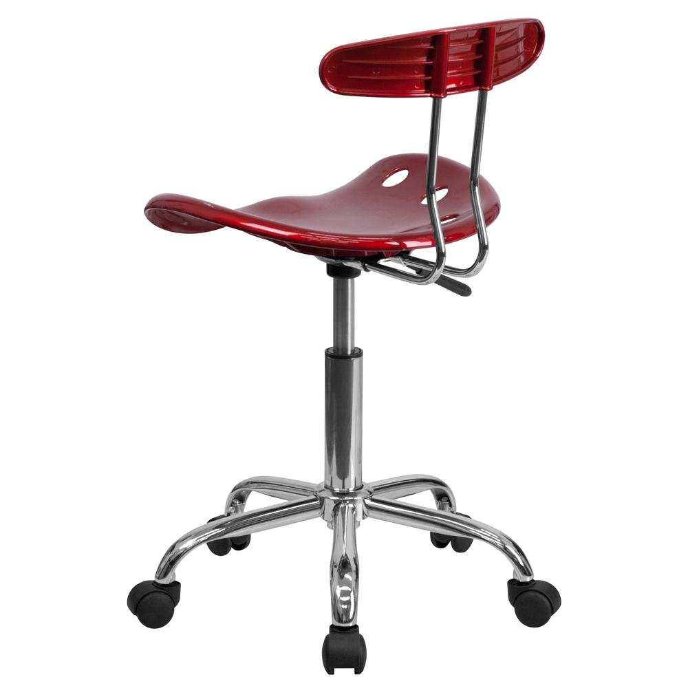 Vibrant Wine Red and Chrome Swivel Task Office Chair with Tractor Seat. Picture 4