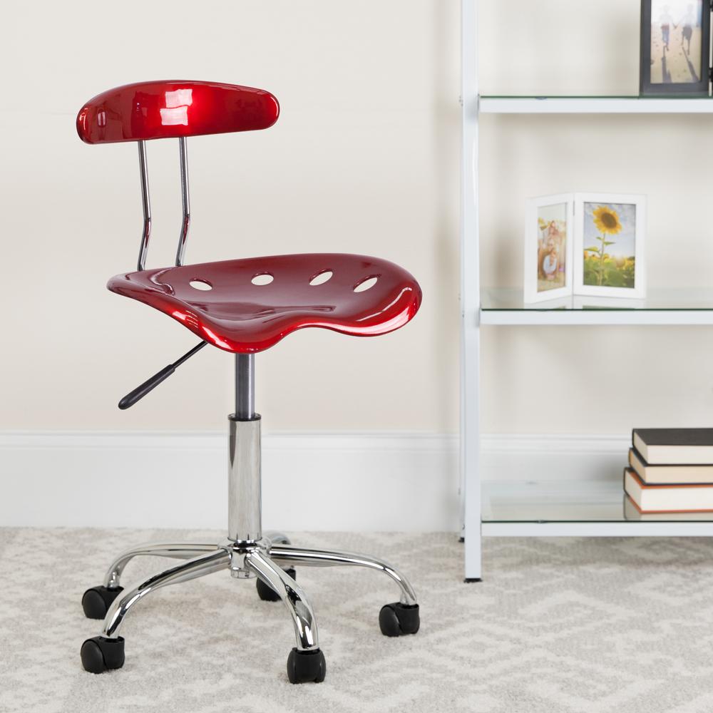 Vibrant Wine Red and Chrome Swivel Task Office Chair with Tractor Seat. Picture 6