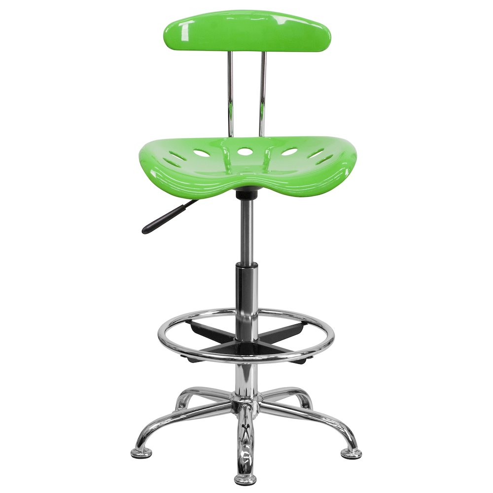 Vibrant Apple Green and Chrome Drafting Stool with Tractor Seat. Picture 7