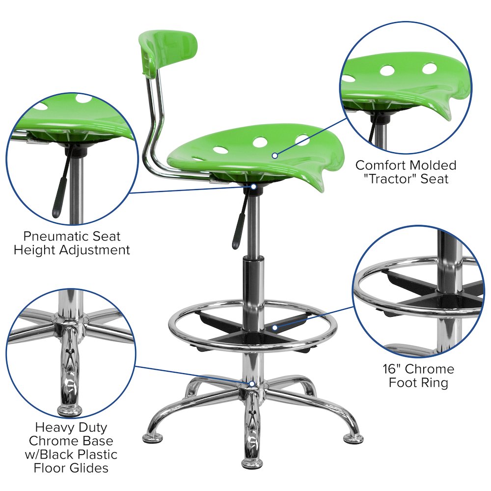 Vibrant Apple Green and Chrome Drafting Stool with Tractor Seat. Picture 4