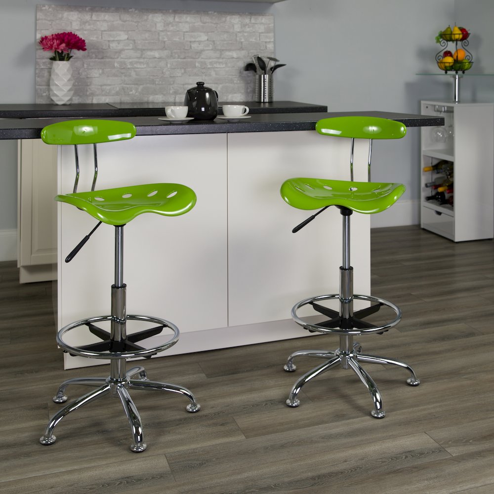 Vibrant Apple Green and Chrome Drafting Stool with Tractor Seat. Picture 2