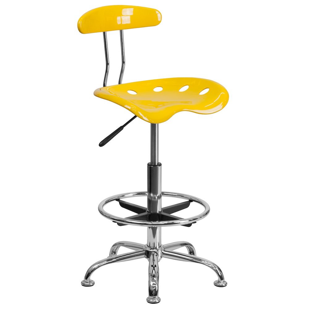 Vibrant Yellow and Chrome Drafting Stool with Tractor Seat. Picture 1