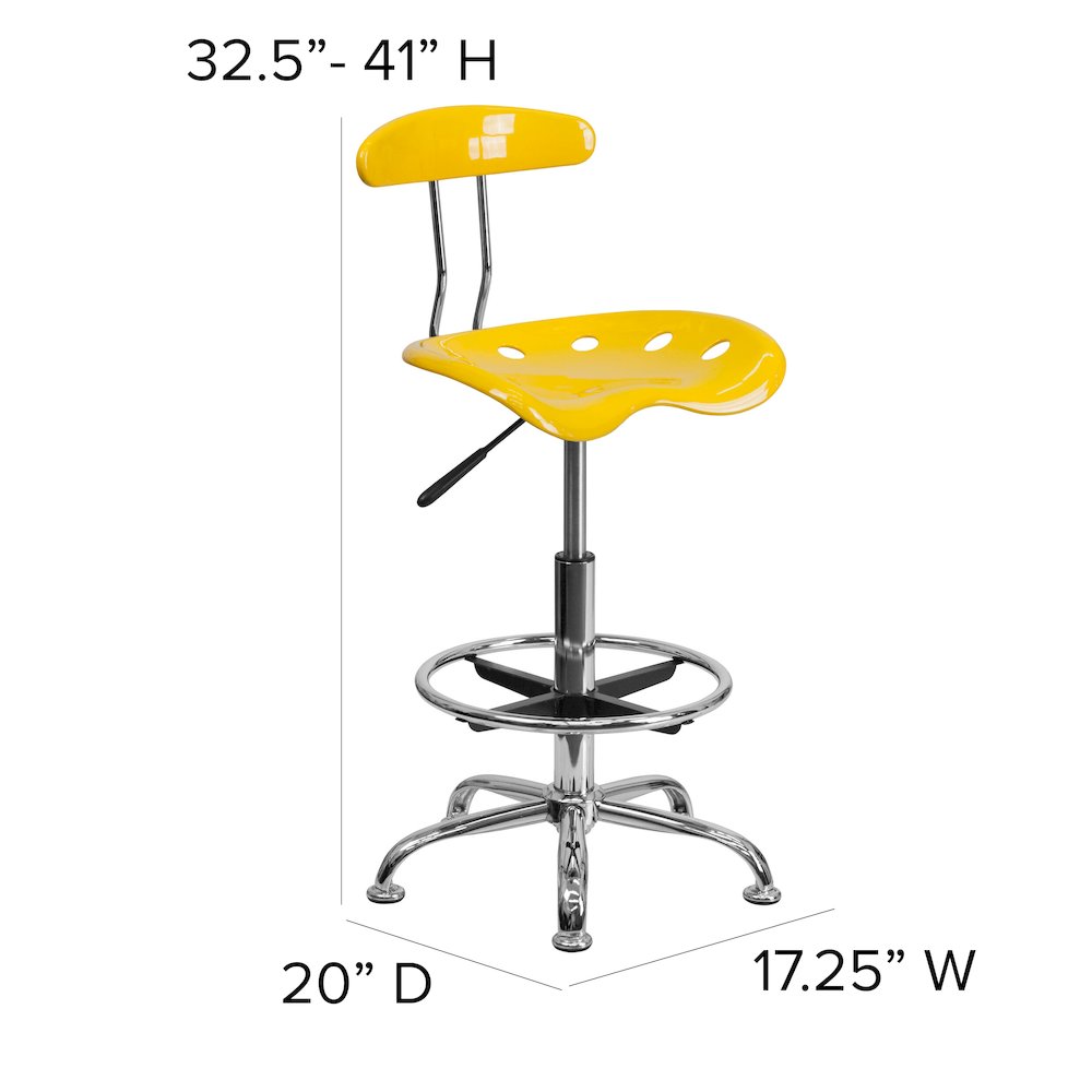 Vibrant Yellow and Chrome Drafting Stool with Tractor Seat. Picture 5