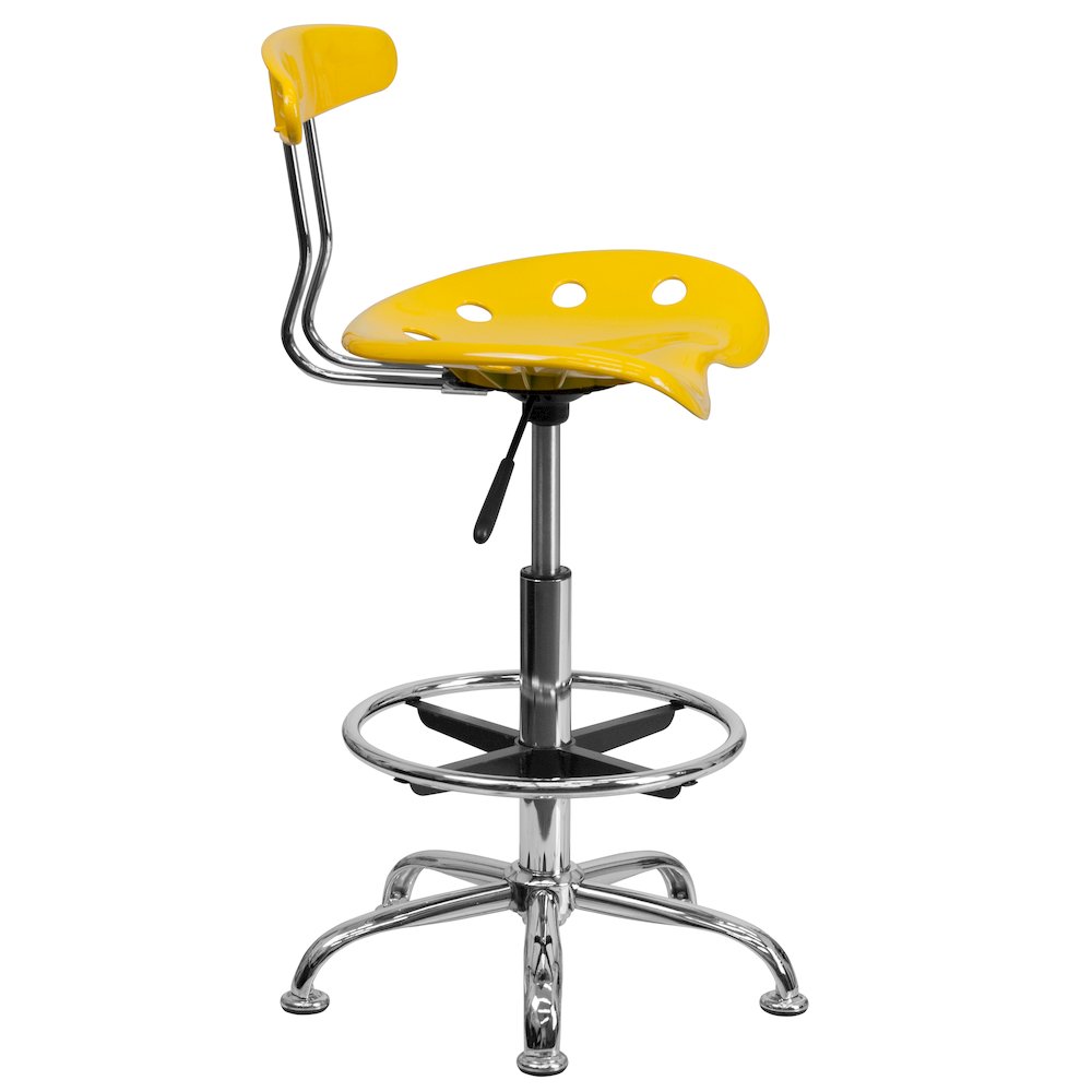 Vibrant Yellow and Chrome Drafting Stool with Tractor Seat. Picture 8