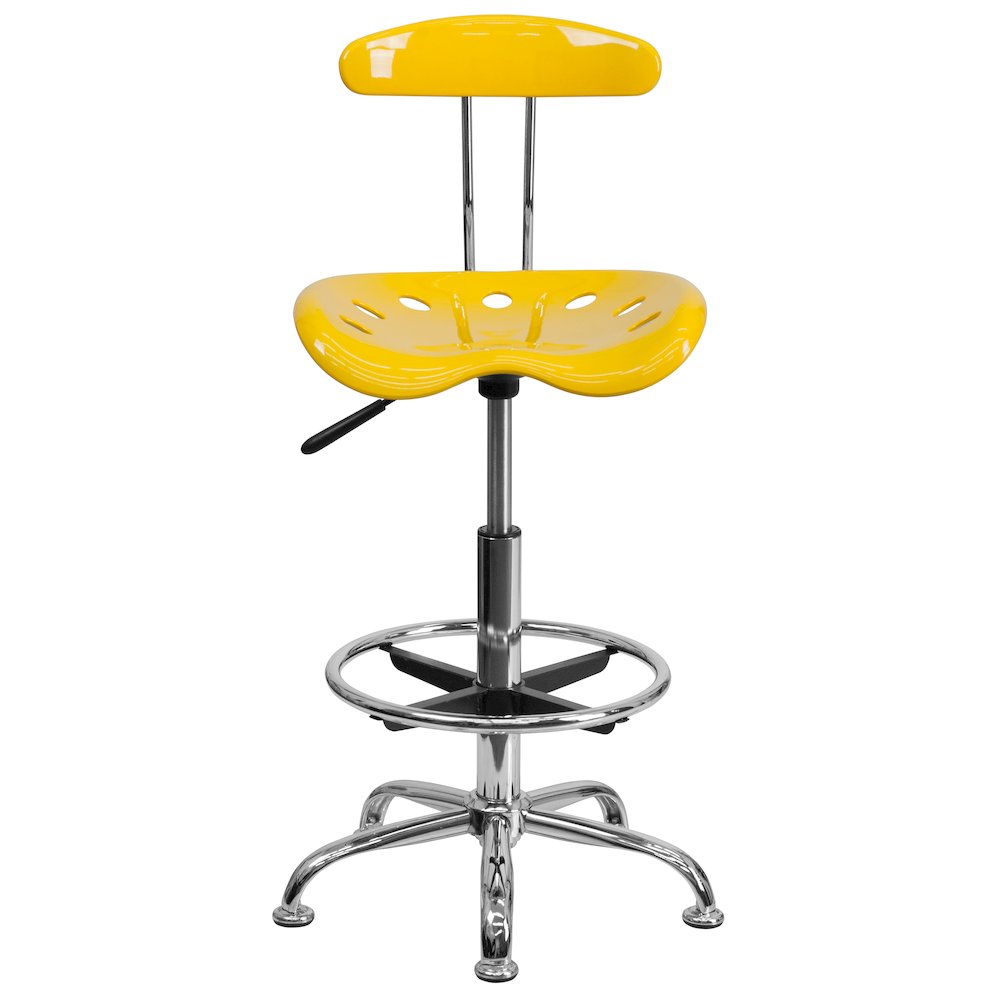 Vibrant Yellow and Chrome Drafting Stool with Tractor Seat. Picture 9
