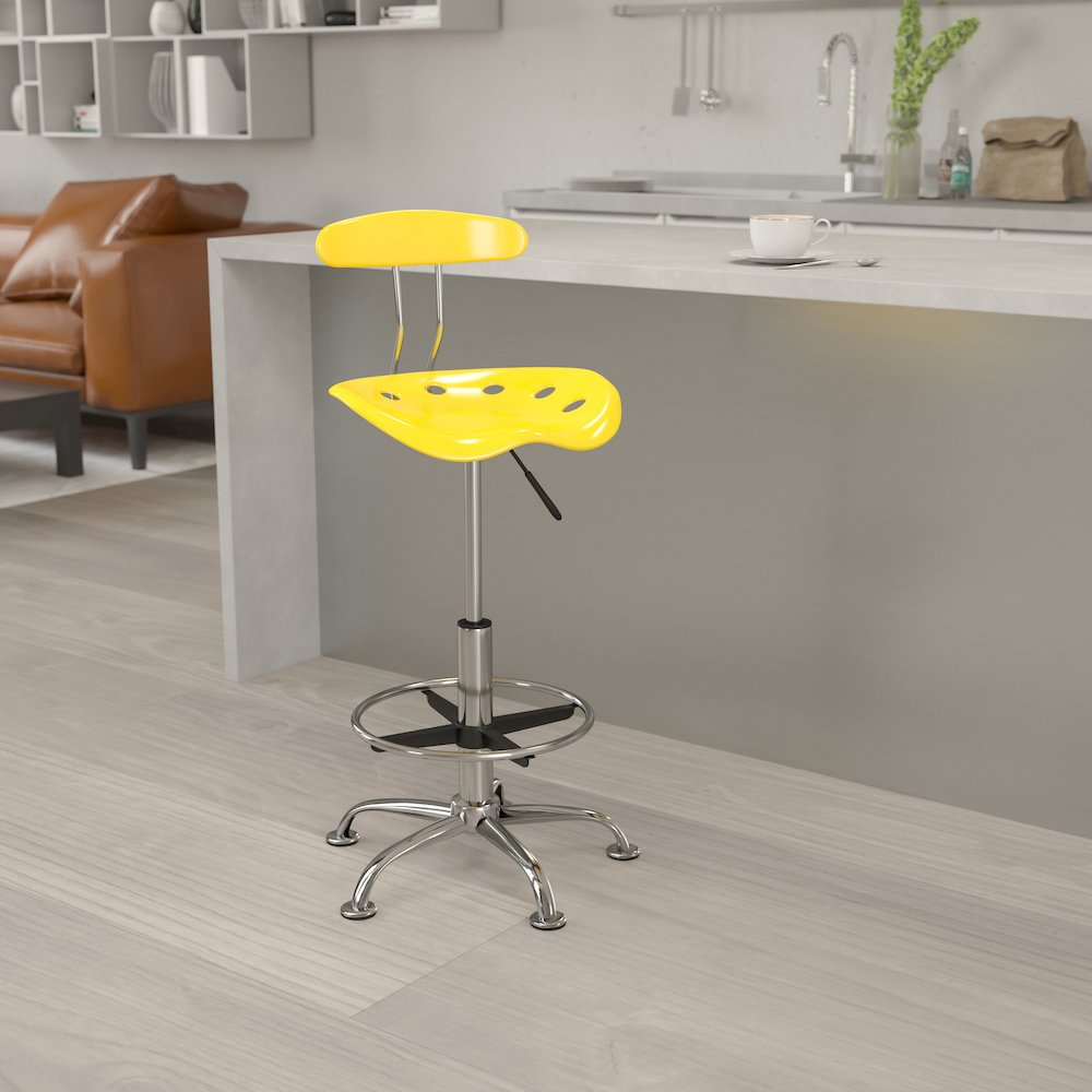 Vibrant Yellow and Chrome Drafting Stool with Tractor Seat. Picture 2