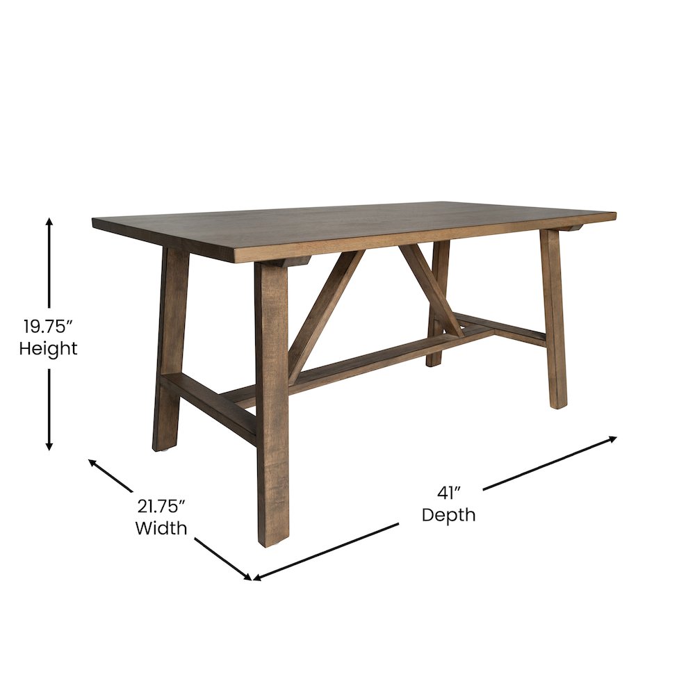 Solid Wood Farmhouse Coffee Table, Trestle Style Accent Table in Rustic Brown. Picture 5