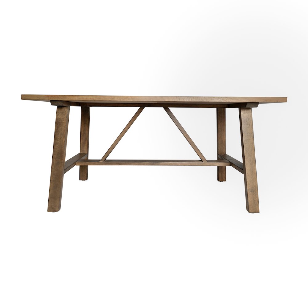Solid Wood Farmhouse Coffee Table, Trestle Style Accent Table in Rustic Brown. Picture 9