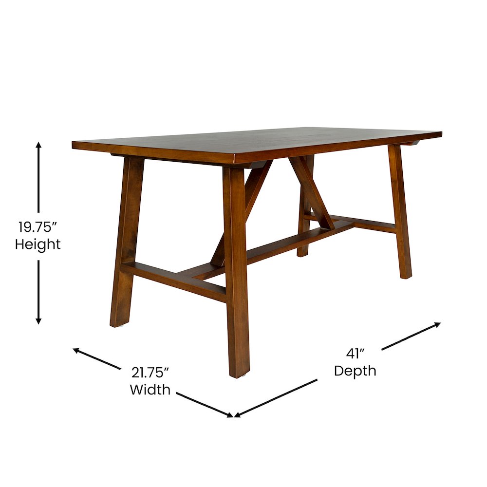 Eli Solid Wood Farmhouse Coffee Table, Trestle Style Accent Table in Walnut. Picture 5