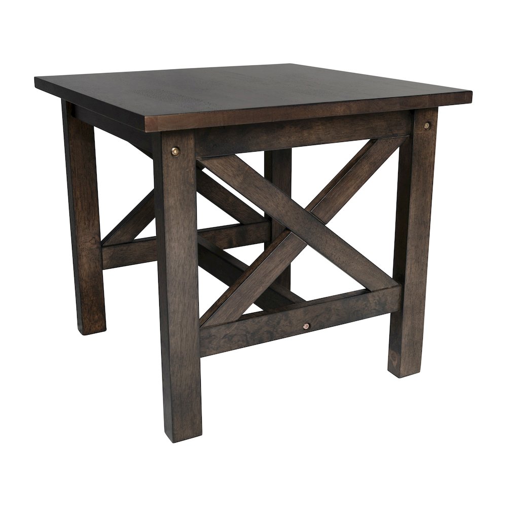 Farmhouse Style Solid Wood End Table with Traditional X-Frame Design, Dark Gray. Picture 1