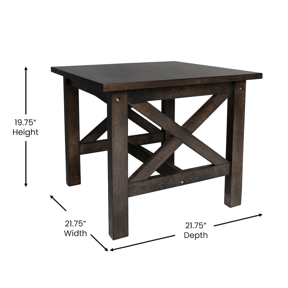Farmhouse Style Solid Wood End Table with Traditional X-Frame Design, Dark Gray. Picture 5