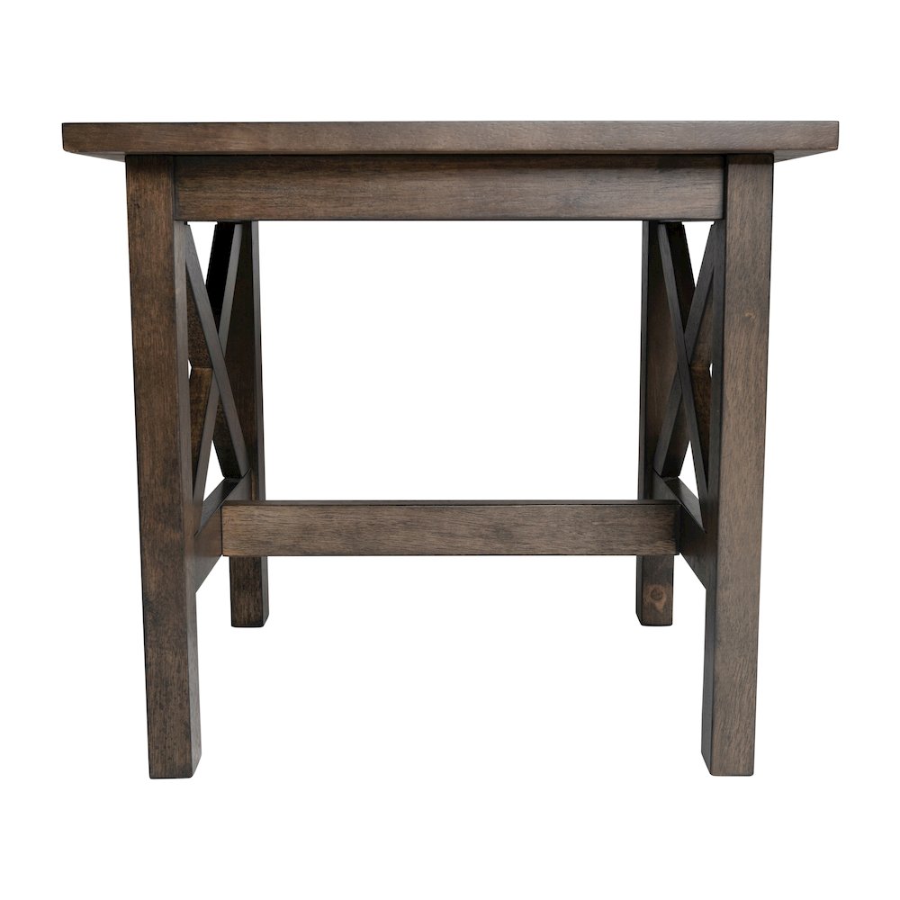 Farmhouse Style Solid Wood End Table with Traditional X-Frame Design, Dark Gray. Picture 9