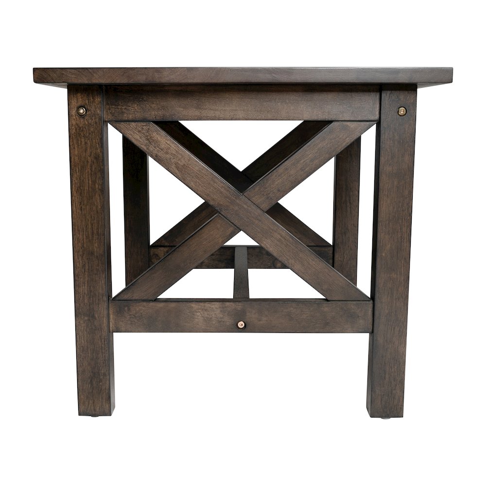 Farmhouse Style Solid Wood End Table with Traditional X-Frame Design, Dark Gray. Picture 8
