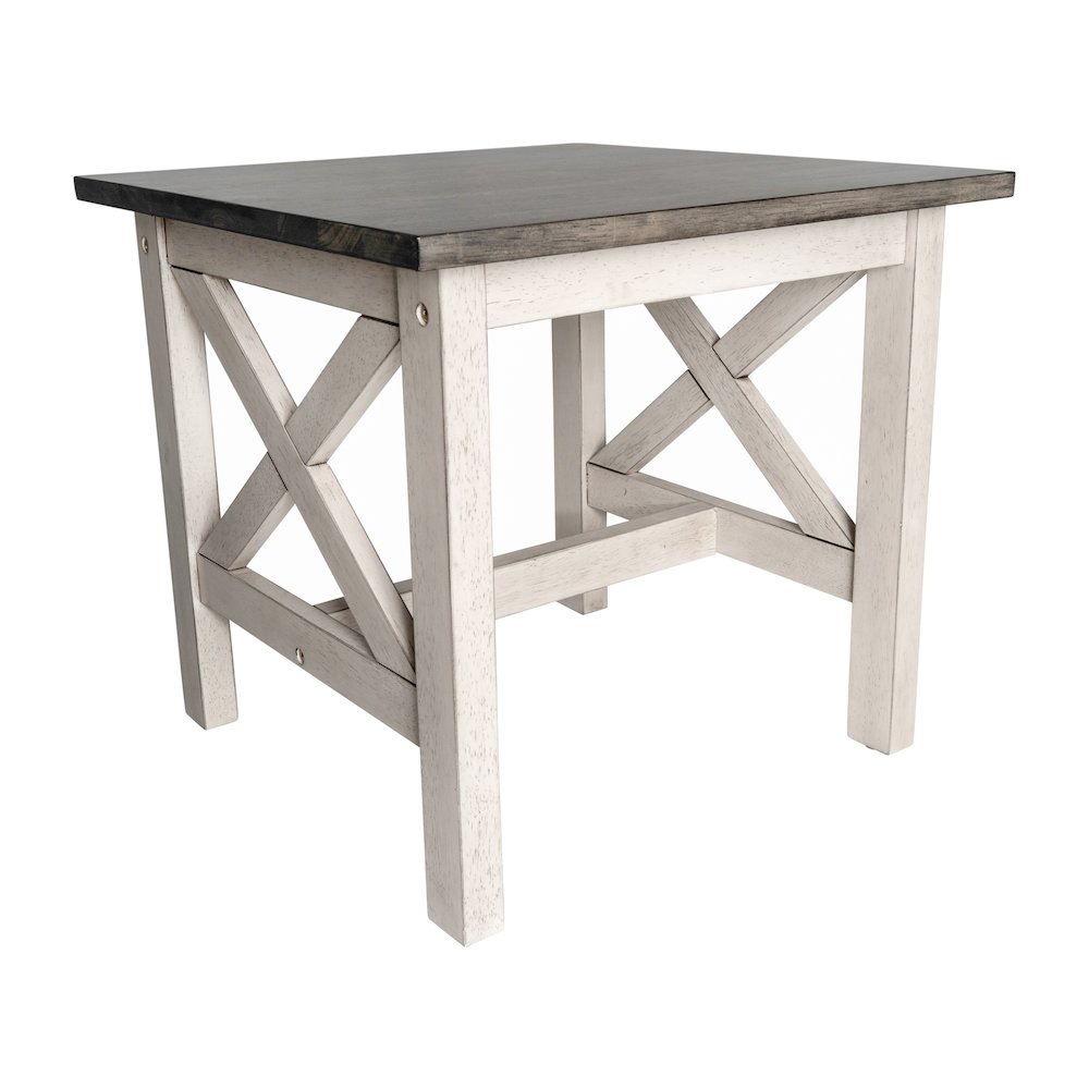 End Table with X-Frame Design, Acacia Gray Top/Rustic White Frame. Picture 1