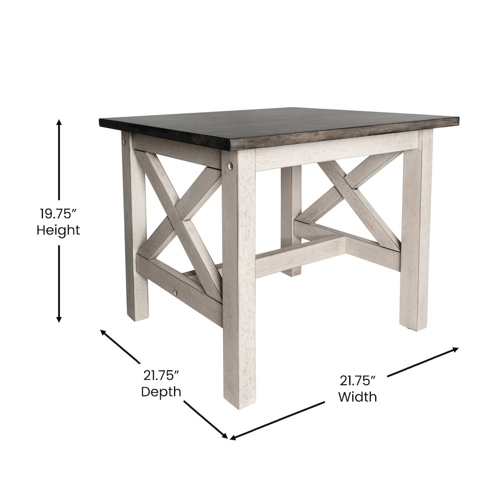 End Table with X-Frame Design, Acacia Gray Top/Rustic White Frame. Picture 5