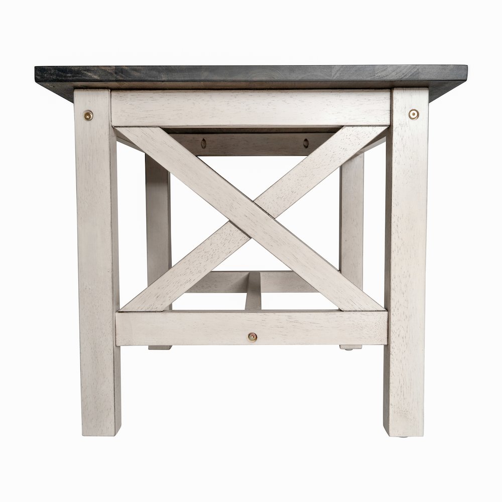 End Table with X-Frame Design, Acacia Gray Top/Rustic White Frame. Picture 8