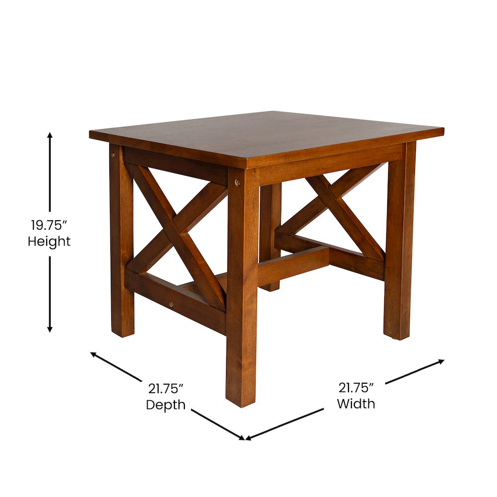 Farmhouse Style Solid Wood End Table with Traditional X-Frame Design in Walnut. Picture 5