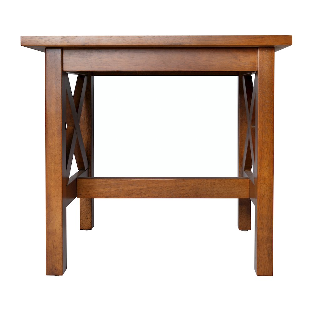 Farmhouse Style Solid Wood End Table with Traditional X-Frame Design in Walnut. Picture 9