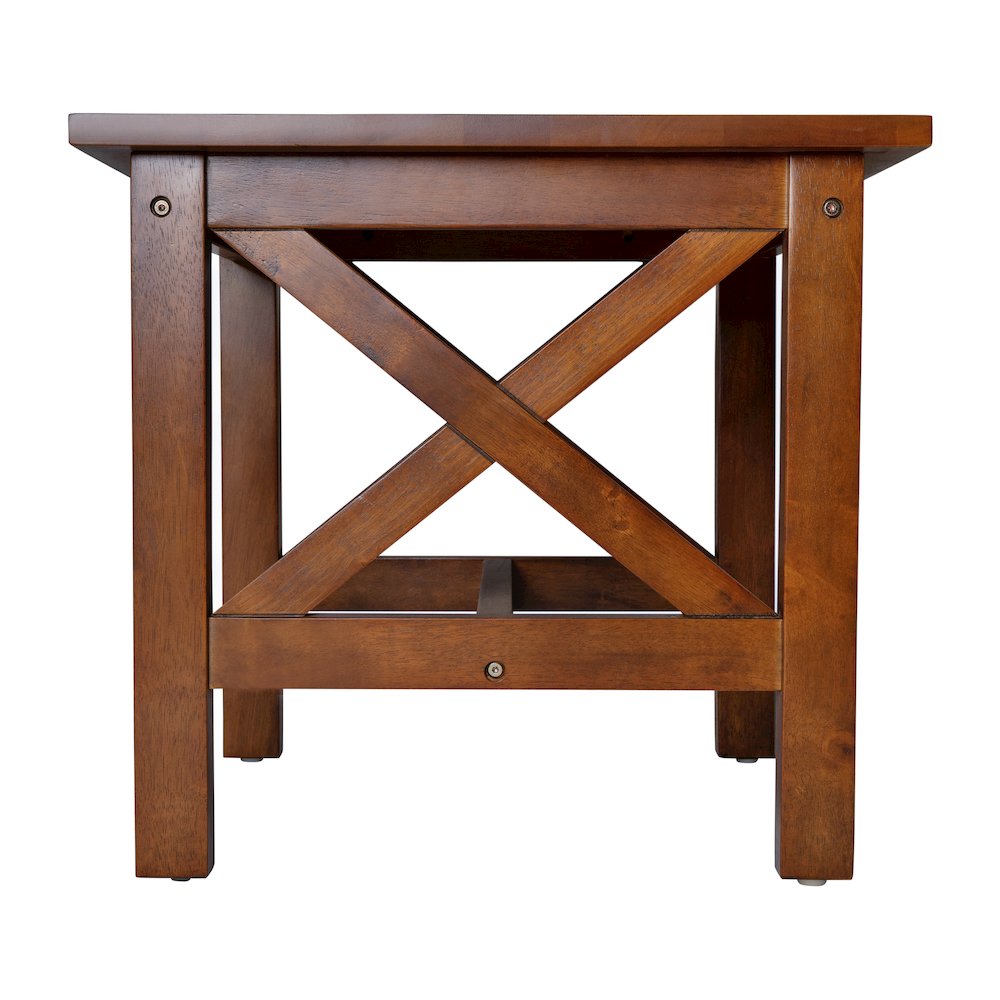 Farmhouse Style Solid Wood End Table with Traditional X-Frame Design in Walnut. Picture 8