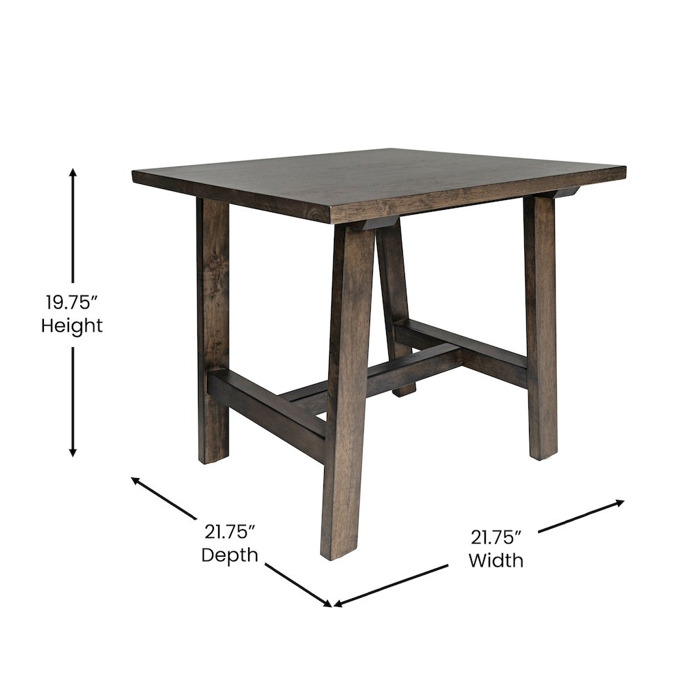 Eli Solid Wood Farmhouse End Table, Trestle Style Accent Table in Dark Gray. Picture 5