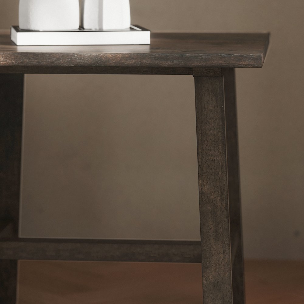 Eli Solid Wood Farmhouse End Table, Trestle Style Accent Table in Dark Gray. Picture 7