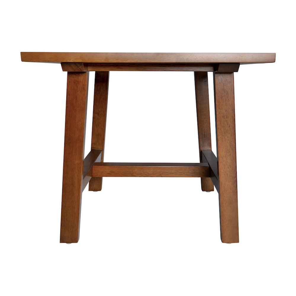 Eli Solid Wood Farmhouse End Table, Trestle Style Accent Table in Walnut. Picture 9