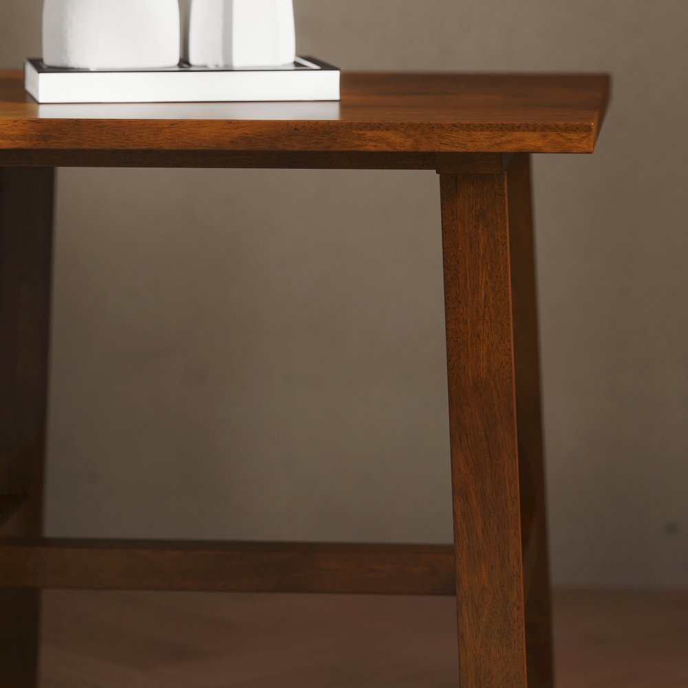 Eli Solid Wood Farmhouse End Table, Trestle Style Accent Table in Walnut. Picture 7