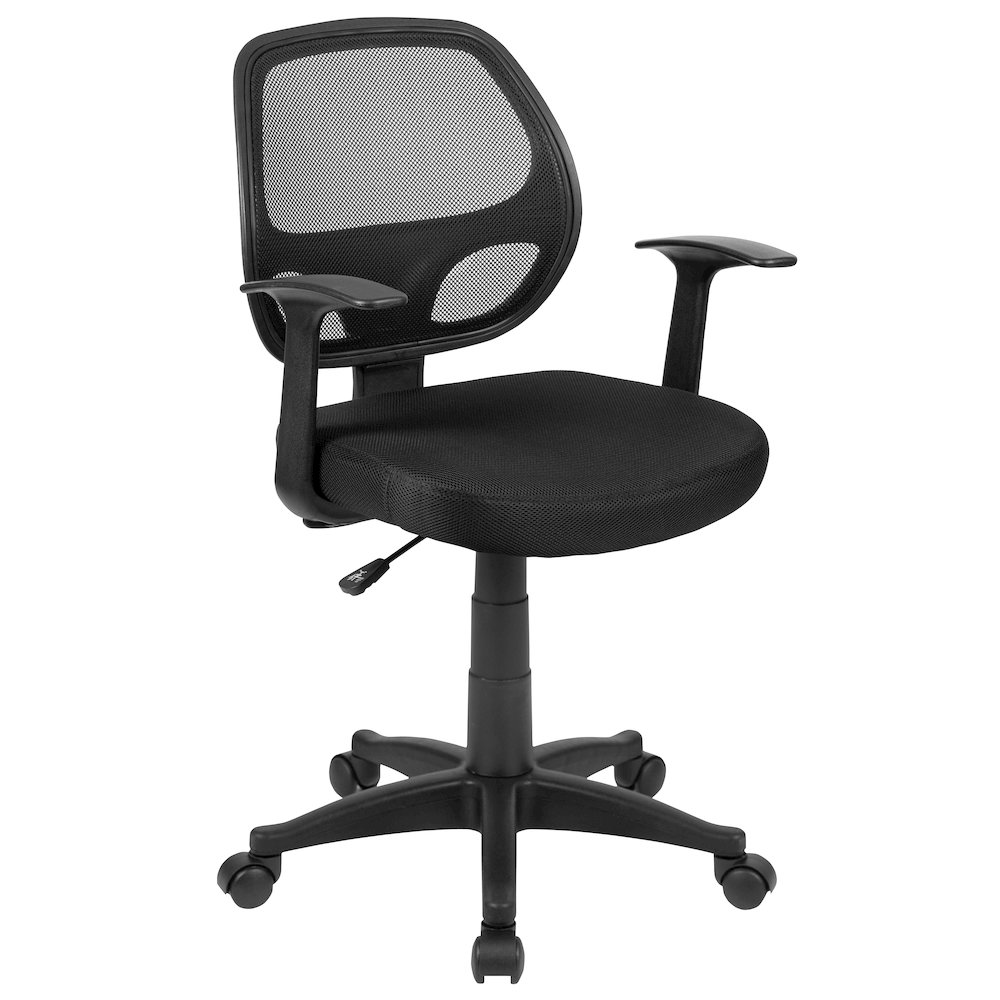 Mid-Back Black Mesh Swivel Ergonomic Task Office Chair with T-Arms - Desk Chair, BIFMA Certified. Picture 1