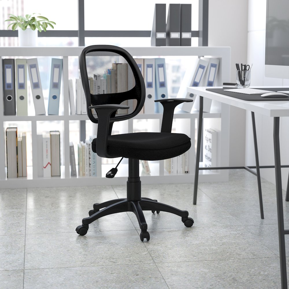 Mid-Back Black Mesh Swivel Ergonomic Task Office Chair with T-Arms - Desk Chair, BIFMA Certified. Picture 11