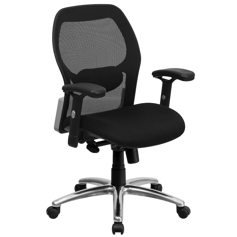 Mid-Back Black Super Mesh Executive Swivel Office Chair with Knee Tilt Control and Adjustable Lumbar & Arms. Picture 1