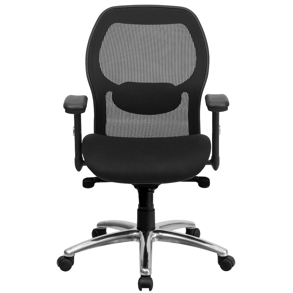 Mid-Back Black Super Mesh Executive Swivel Office Chair with Knee Tilt Control and Adjustable Lumbar & Arms. Picture 4