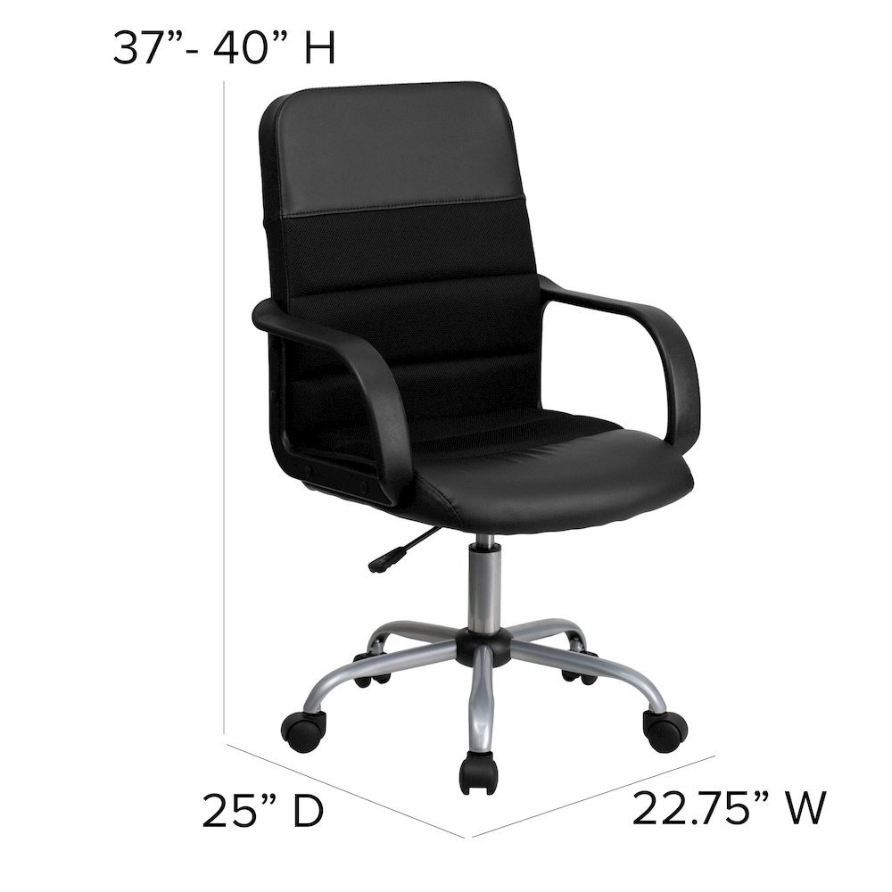 Mid-Back Black LeatherSoft and Mesh Swivel Task Office Chair with Arms. Picture 6