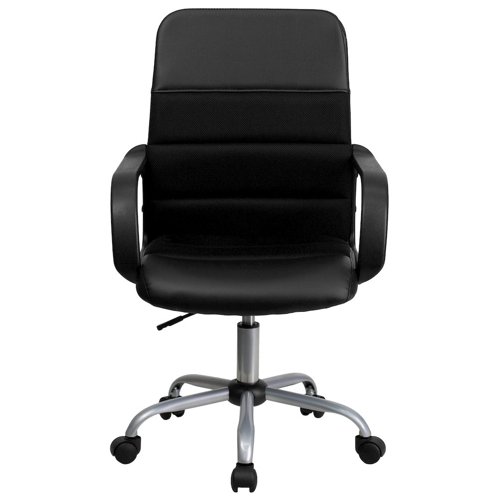 Mid-Back Black LeatherSoft and Mesh Swivel Task Office Chair with Arms. Picture 10
