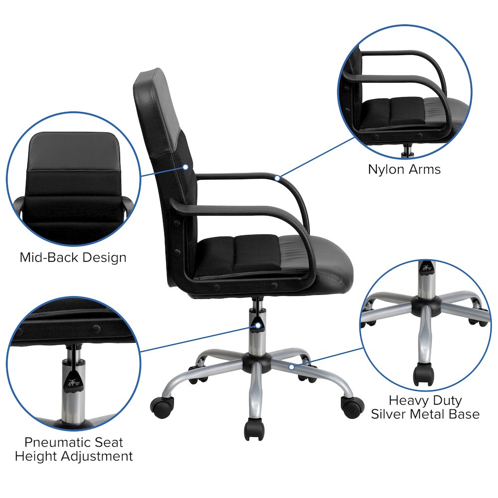 Mid-Back Black LeatherSoft and Mesh Swivel Task Office Chair with Arms. Picture 5
