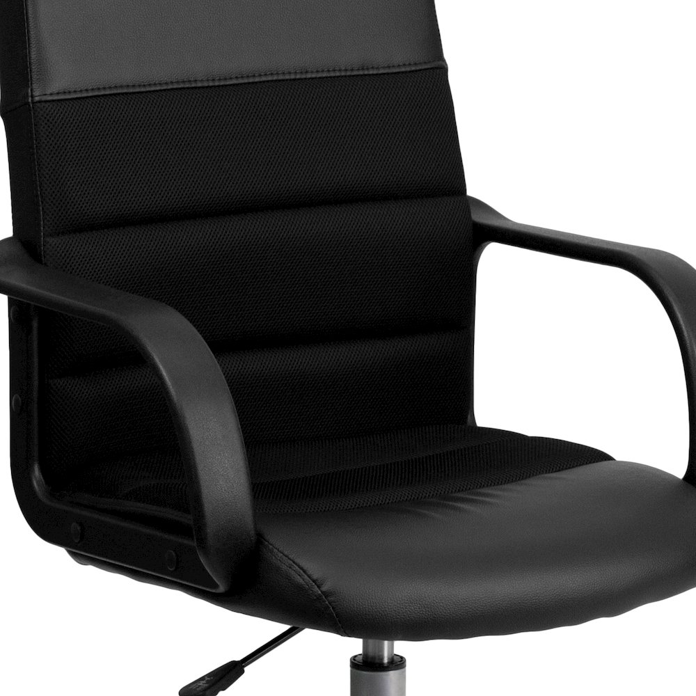 Mid-Back Black LeatherSoft and Mesh Swivel Task Office Chair with Arms. Picture 11