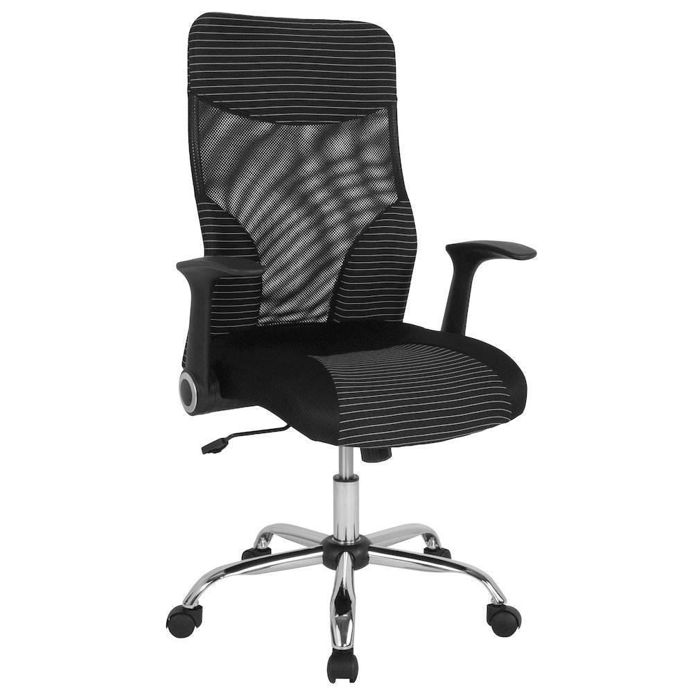 High Back Office Chair with Contemporary Mesh Design in Black and White. Picture 1