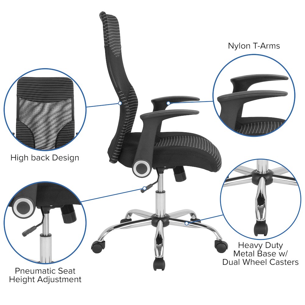 High Back Office Chair with Contemporary Mesh Design in Black and White. Picture 5