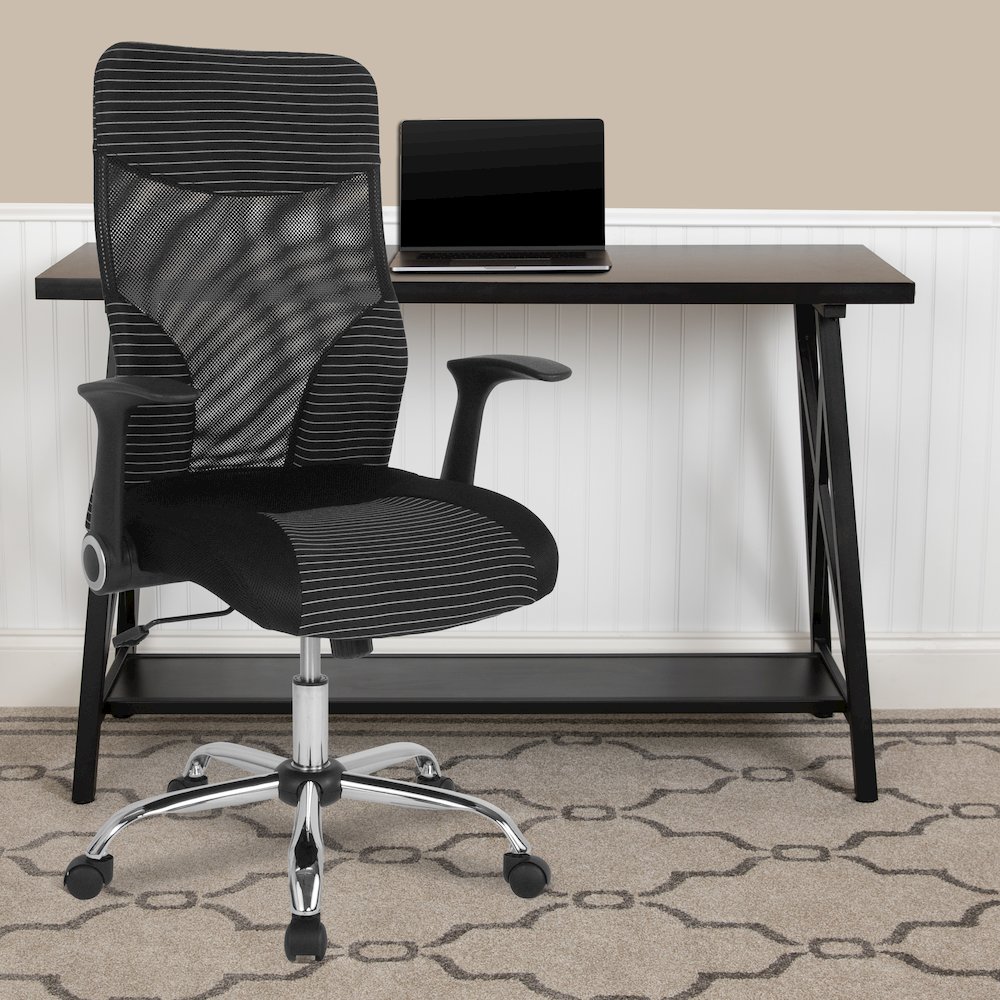 High Back Office Chair with Contemporary Mesh Design in Black and White. Picture 2