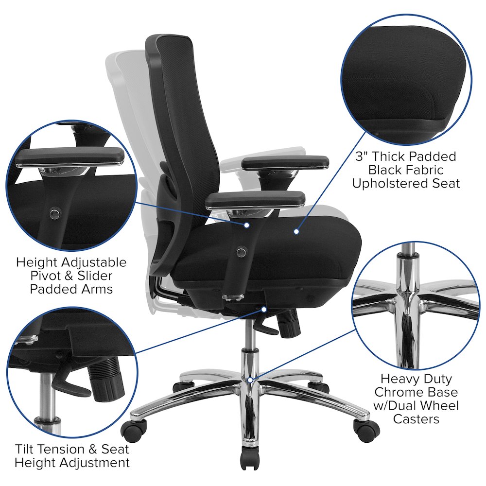 24/7 Intensive Use Big & Tall 350 lb. Rated Black Mesh Multifunction Swivel Ergonomic Office Chair. Picture 5