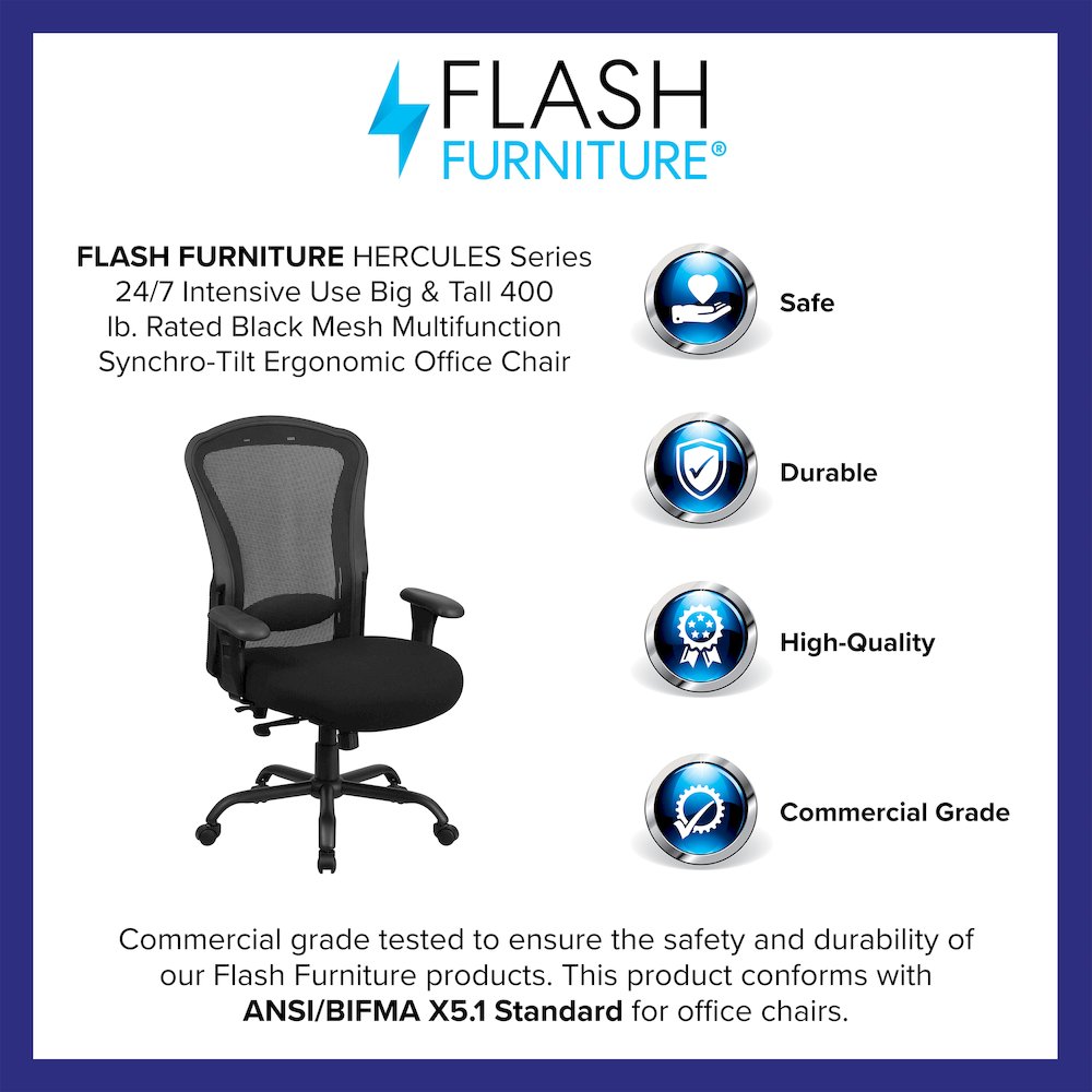 400 lb. Rated Black Mesh Multifunction Synchro-Tilt Office Chair. Picture 4