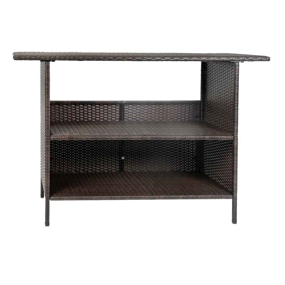 Marco Indoor/Outdoor Patio Wicker Rattan Bar Counter Table with 2 Shelves, Brown. Picture 2