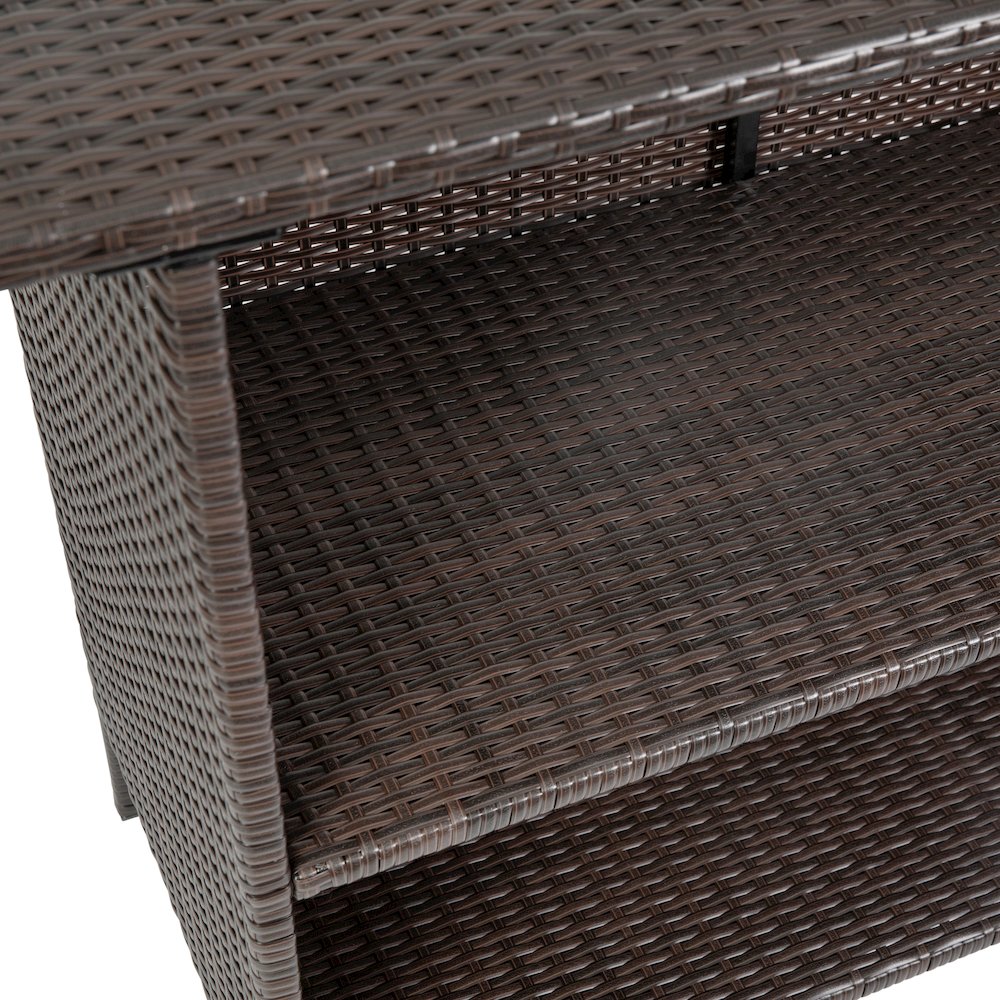 Marco Indoor/Outdoor Patio Wicker Rattan Bar Counter Table with 2 Shelves, Brown. Picture 10