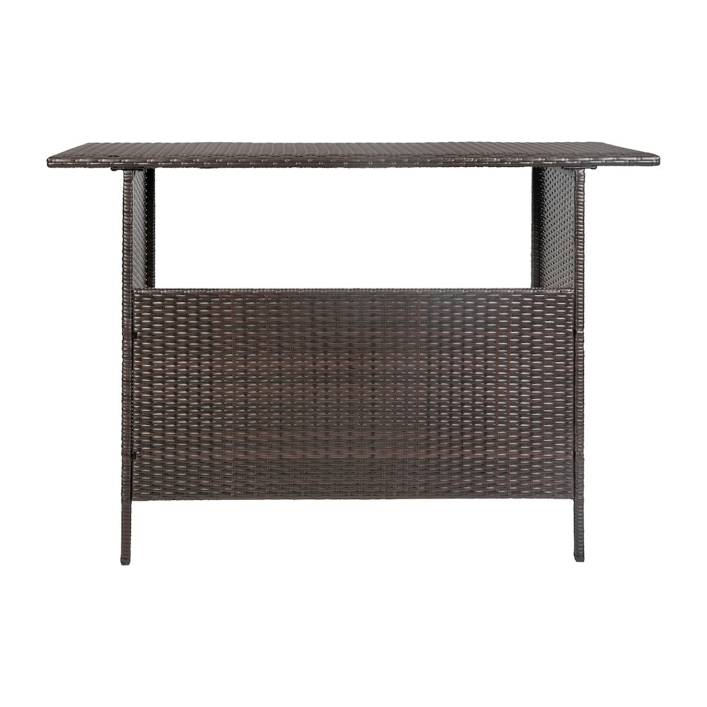 Marco Indoor/Outdoor Patio Wicker Rattan Bar Counter Table with 2 Shelves, Brown. Picture 3