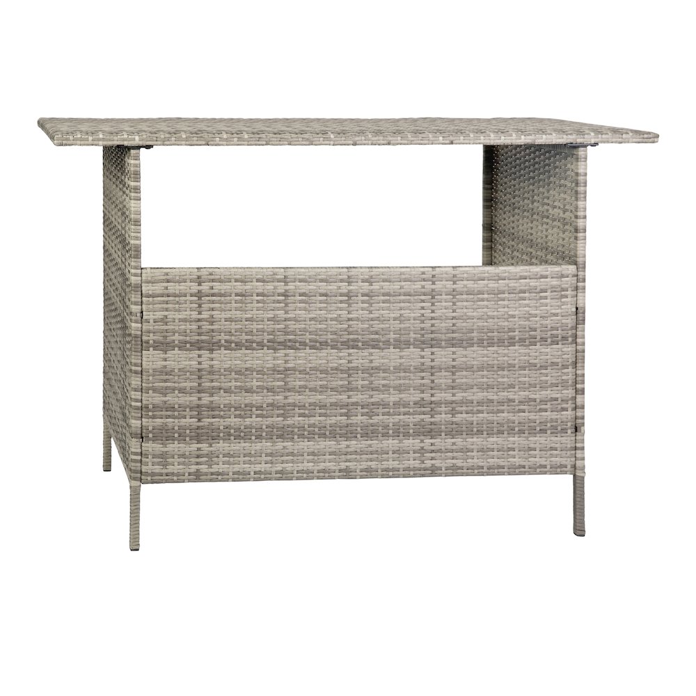Marco Indoor/Outdoor Patio Wicker Rattan Bar Counter Table with 2 Shelves, Gray. Picture 1