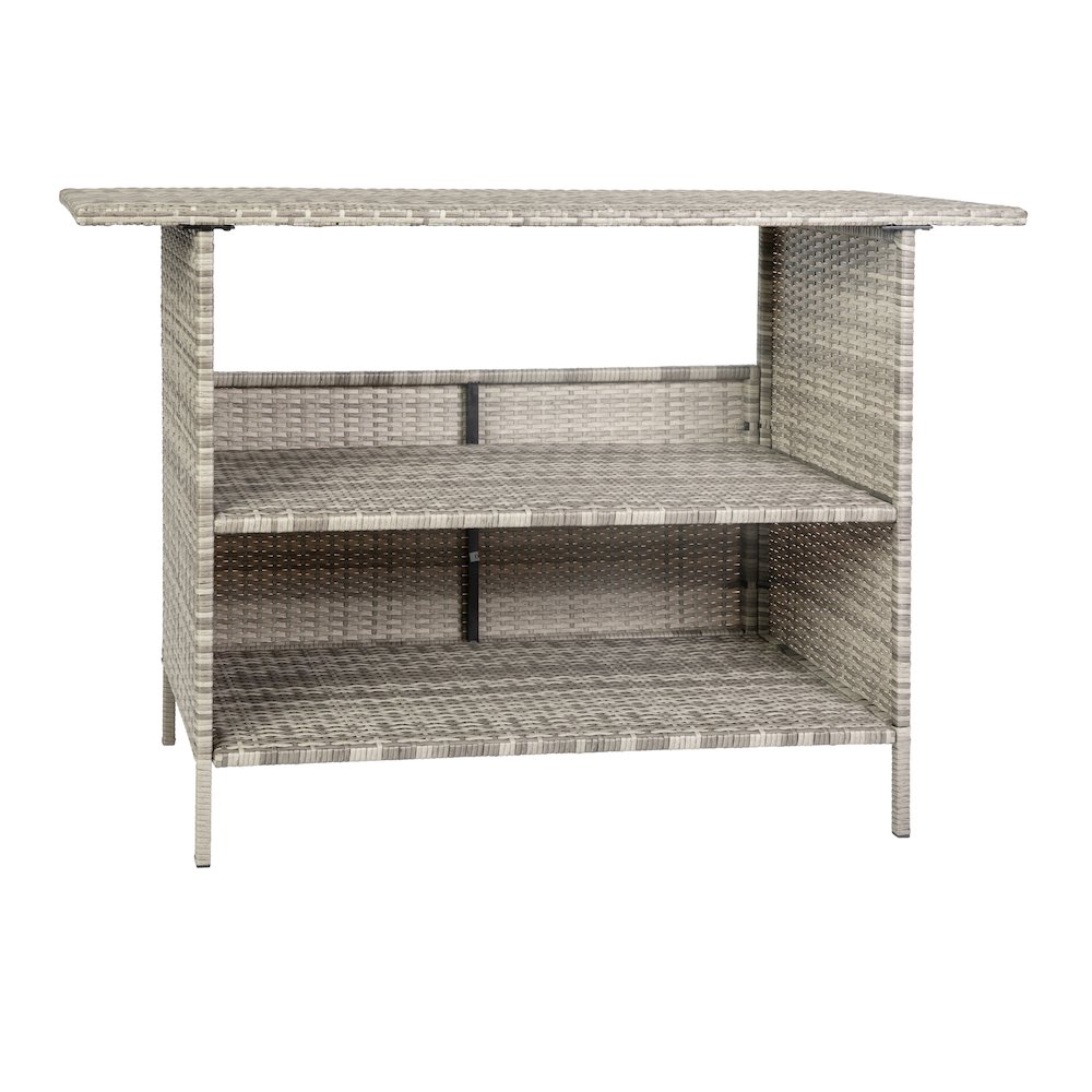 Marco Indoor/Outdoor Patio Wicker Rattan Bar Counter Table with 2 Shelves, Gray. Picture 10