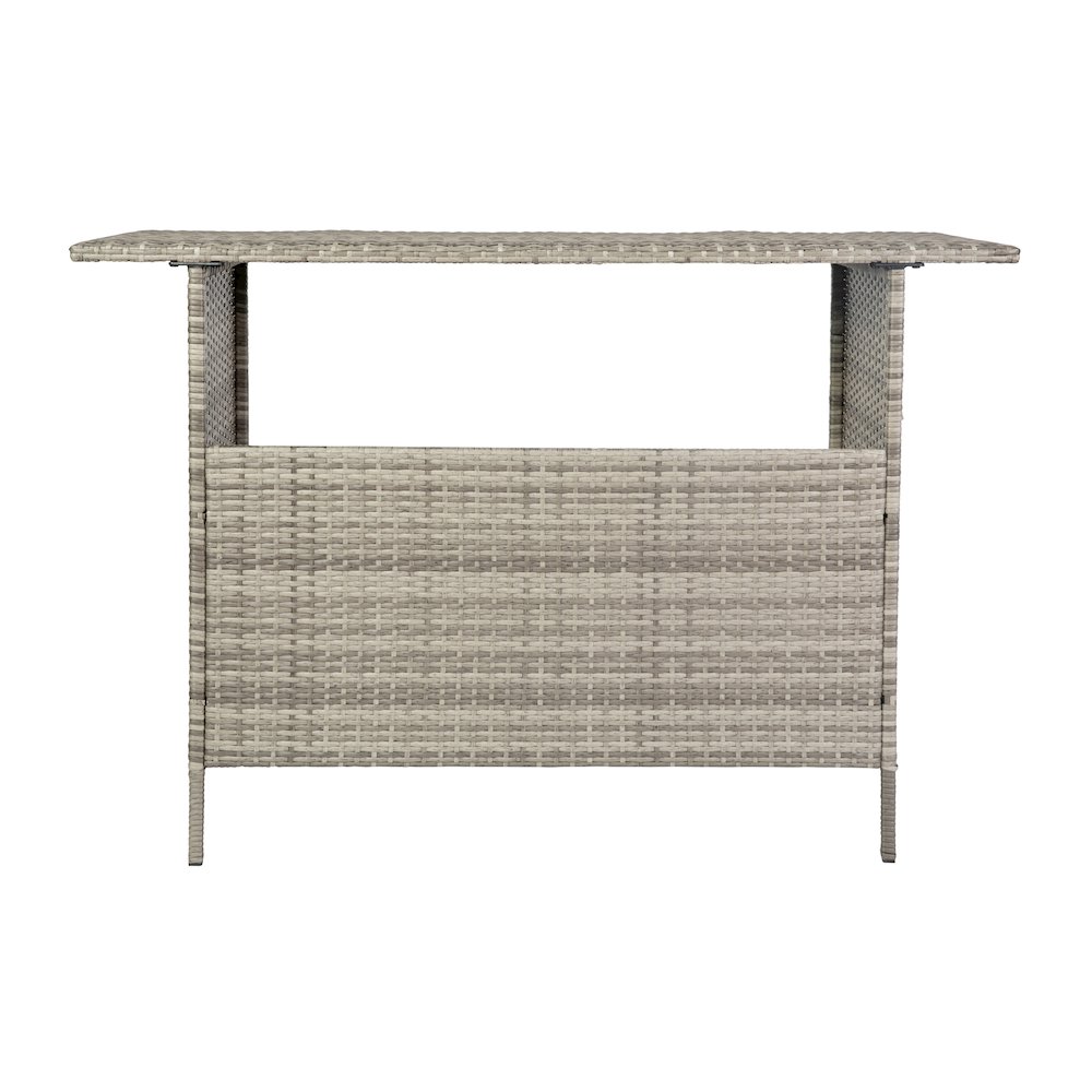 Marco Indoor/Outdoor Patio Wicker Rattan Bar Counter Table with 2 Shelves, Gray. Picture 3