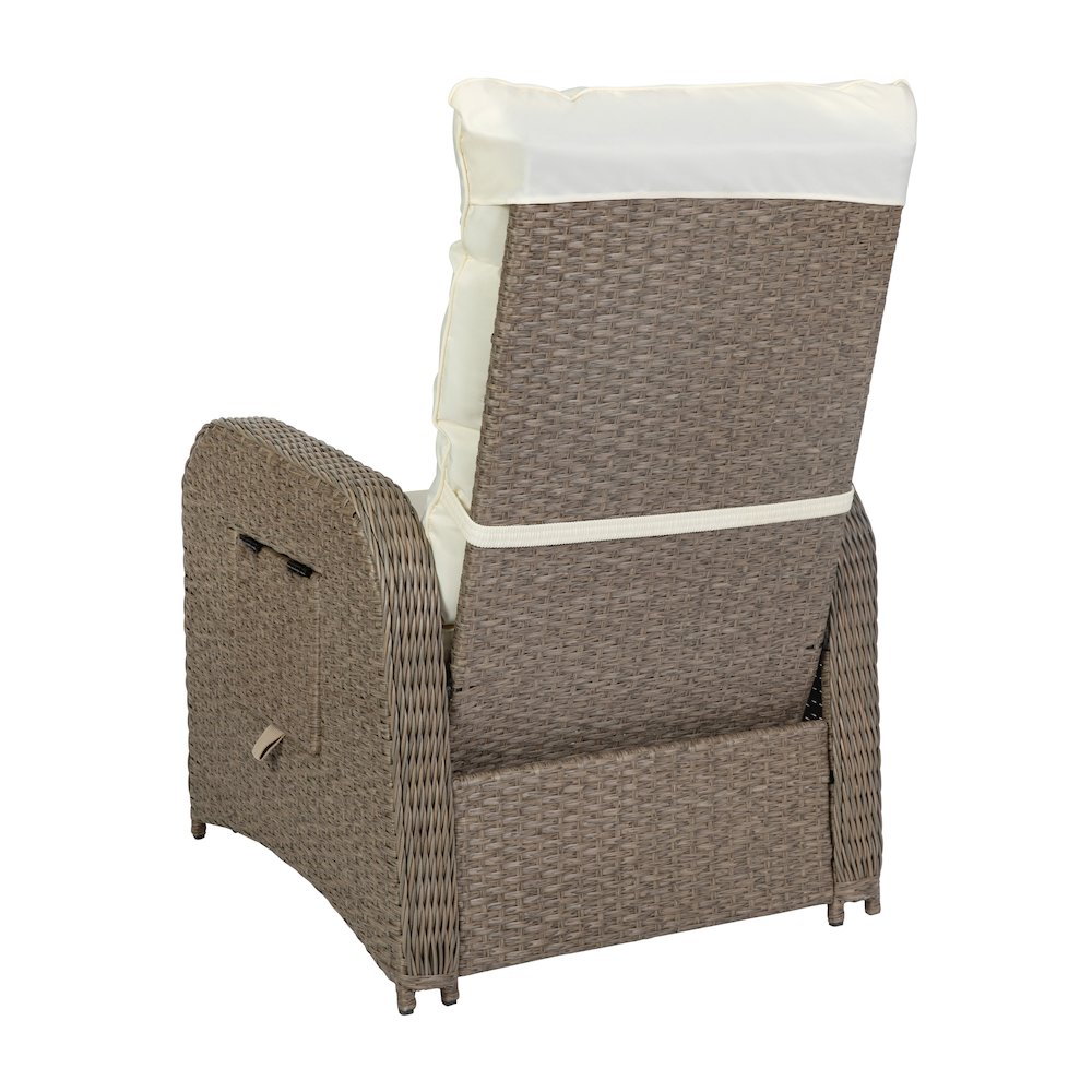 Patio Wicker Rattan Recliner Lounge Chair with Flip up Side Table, Beige/Brown. Picture 11